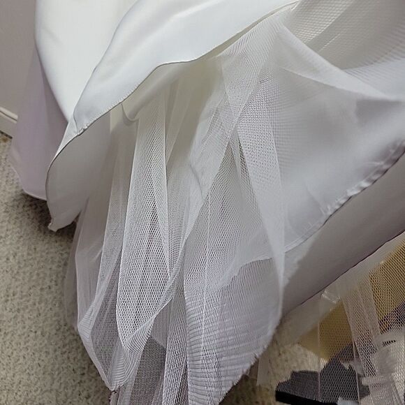 Lady Eleanor Wedding Dress Satin White Plus Size 18 A-Line Short Sleeves Vintage - Picture 13 of 16